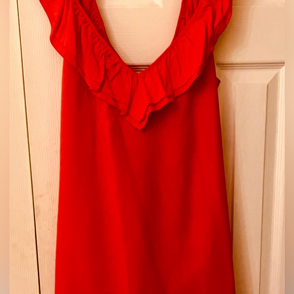 Amazing summer ruffled shift. Mango red color. Only worn twice!Perfect shape!